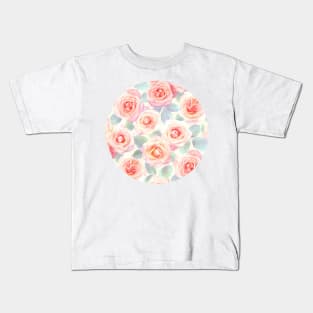 Faded Pink and Peach Painted Roses Kids T-Shirt